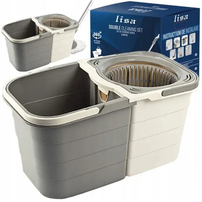 Mop rotativ 360grade, cu doua recipiente  pentru apa, LISA / ZLN 0792