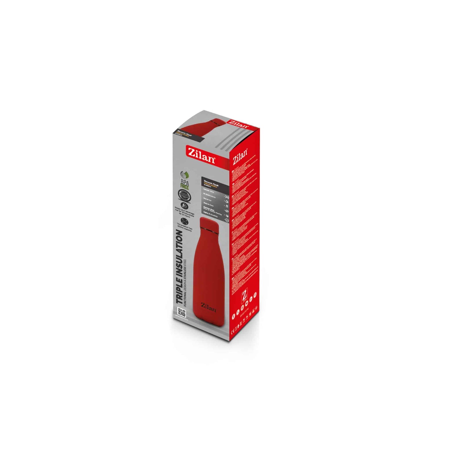 Termos tip sticla, interior inox, capacitate 500ml ZILAN, rosu / ZLN 0823