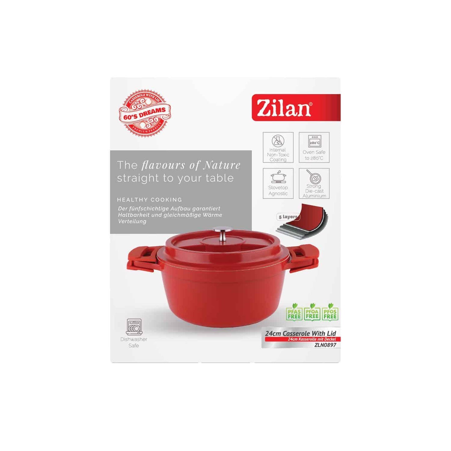 Oala cu capac ZILAN, din ceramica, diametru 24cm, capacitate 3.5l, rosu / ZLN 0897