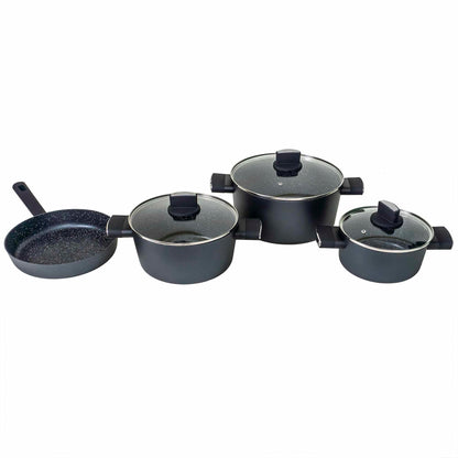 Set oale, 7 piese din aluminiu,compus din 3 oale cu manere ,1 tigaie, 3 capace sticla termorezistent / ZLN 0959