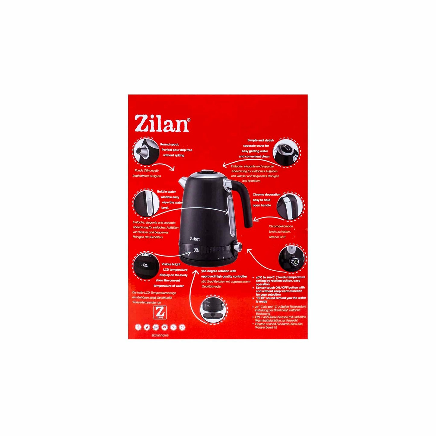 Fierbator electric, digital, putere1850-2200 W, capacitate 1.7l, 7 niveluri intre 40 - 100 grade celsius / ZLN 1001