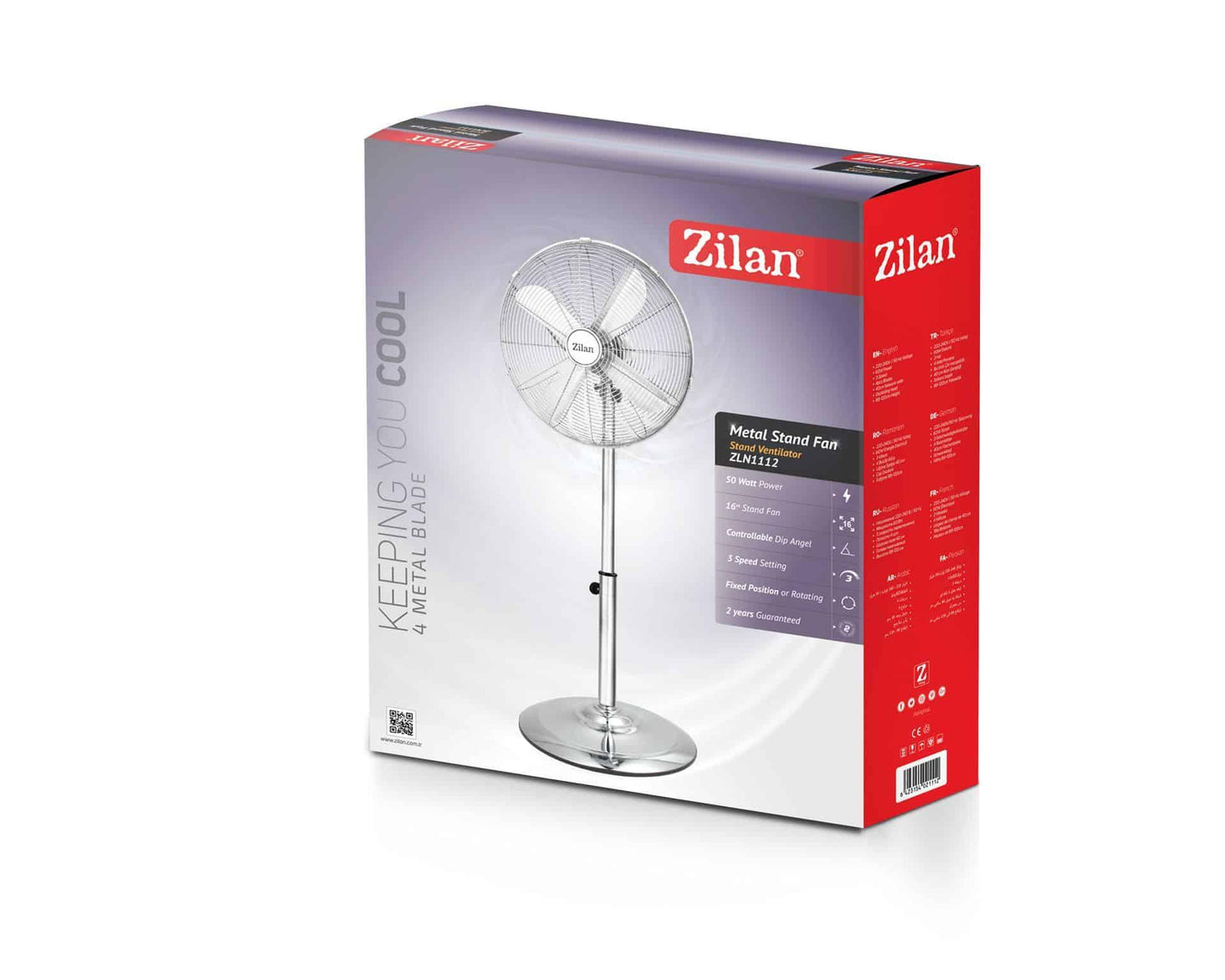 Ventilator inox cu picior, putere 50 W, cu 3 trepte de viteza, oscilatie automata, debit 6000mc/h, maner pentru transport facil, 4 pozitii de ajustare pe verticala, inaltime reglabila 88-120 cm / ZLN-1112