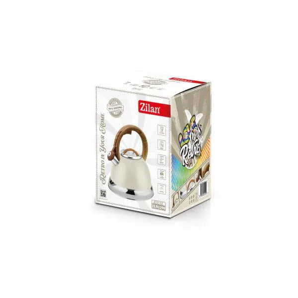 Ceainic din inox cu fluier RETRO capacitate 3.5l, exterior polishat, crem ZILAN / ZLN 1290