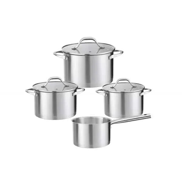 Set oale, 7 piese din inox, compus din 3 x oale, 1x cratita cu coada si 3 x capace sticla ZILAN / ZLN 1344