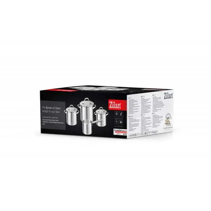 Set oale, 7 piese din inox, compus din 3 x oale, 1x cratita cu coada si 3 x capace sticla ZILAN / ZLN 1344