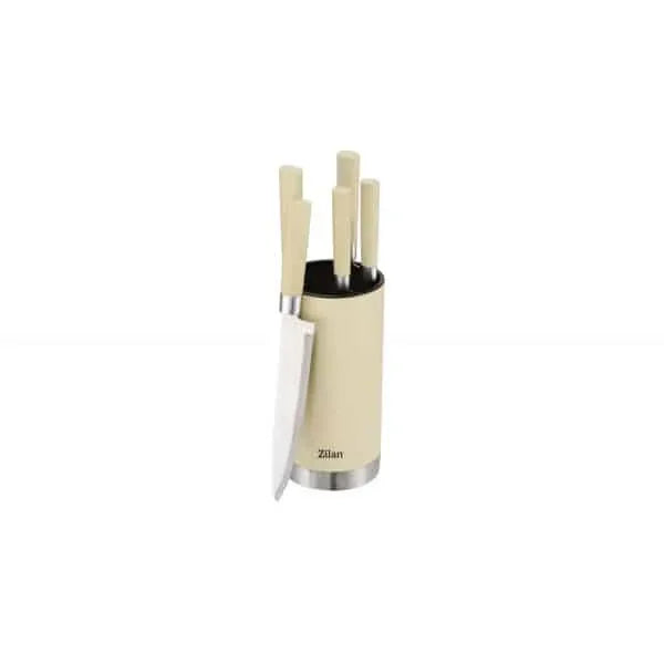 Set 5 cutite din otel inoxidabil, plus suport, crem ZILAN / ZLN 1610
