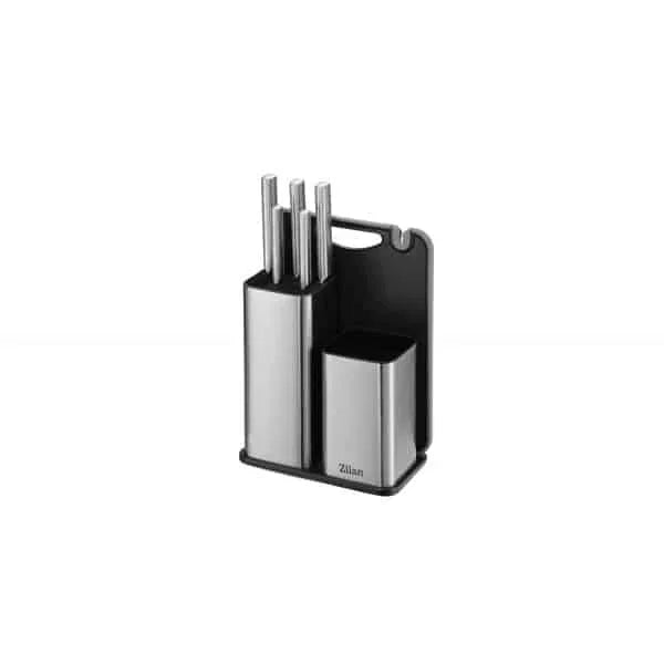 Set cutite 7 piese din otel inoxidabil, cu suport si tocator ZILAN / ZLN 1627