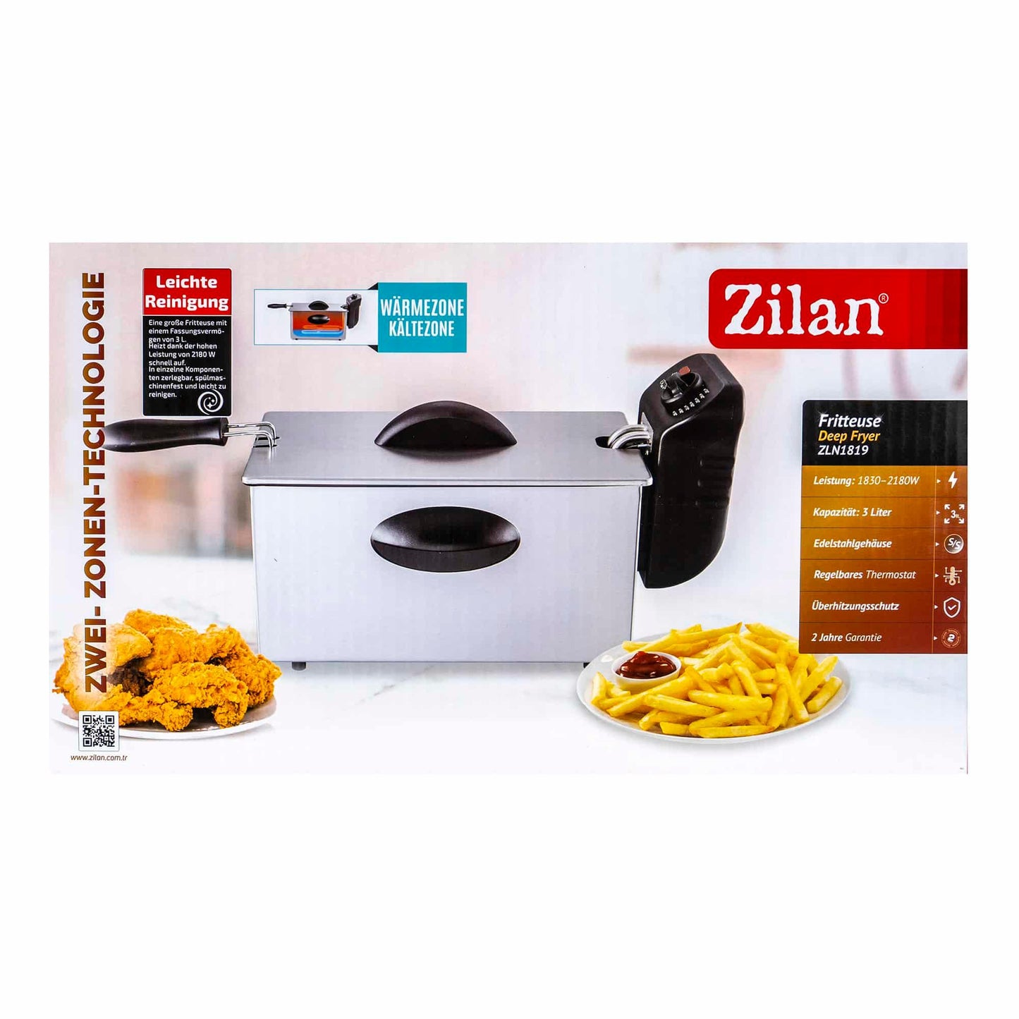 Friteuza din inox, putere 2180W, capacitate 3L, termostat reglabil / ZLN 1819