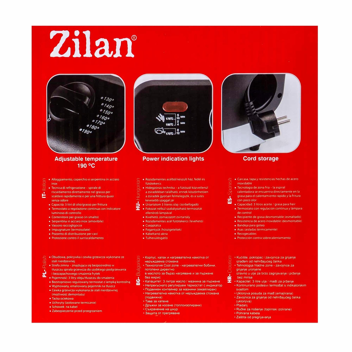 Friteuza din inox, putere 2180W, capacitate 3L, termostat reglabil / ZLN 1819