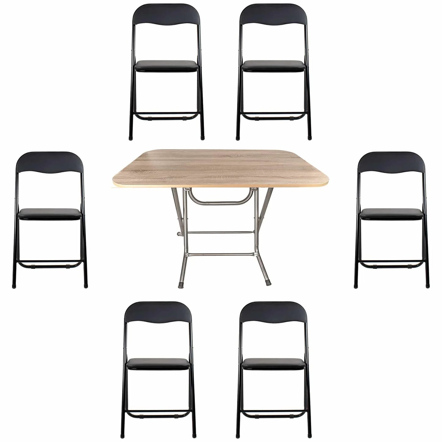 Masa plianta cu blat mdf, dimensiuni 70x120x73 cm (ZLN 2531) plus 6 x scaun bucatarie pliant (DSY 1115) / ZLN 2531_STEJAR_6S