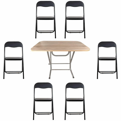 Masa plianta cu blat mdf, dimensiuni 70x120x73 cm (ZLN 2531) plus 6 x scaun bucatarie pliant (DSY 1115) / ZLN 2531_STEJAR_6S