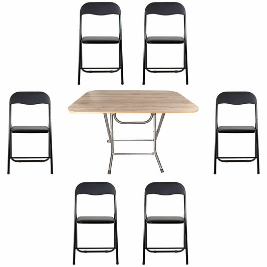 Masa plianta cu blat mdf, dimensiuni 70x120x73 cm (ZLN 2531) plus 6 x scaun bucatarie pliant (DSY 1115) / ZLN 2531_STEJAR_6S