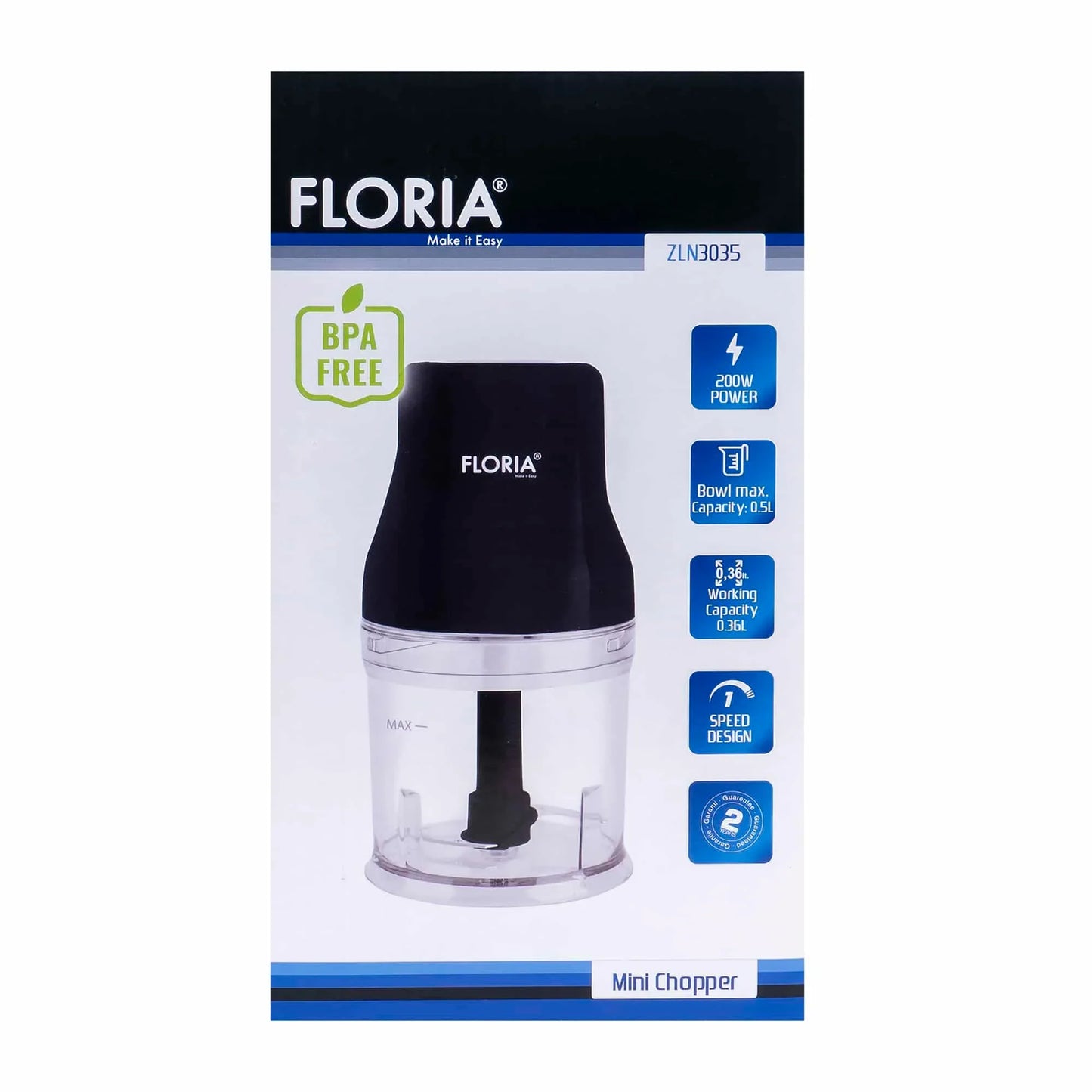 Tocator legume-fructe (chopper), putere 200W, capacitate vas 500 ml, cutit inox / ZLN 3035