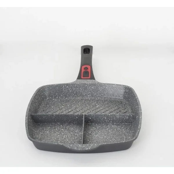 Tigaie grill 3in1, diametru 28 cm, material aluminiu, interior granit, maner soft touch detasabil, compatibil inductie / ZLN 3352