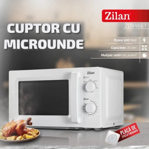 Cuptor cu microunde Zilan, putere 600w, capacitate 20l, alb / ZLN 4667