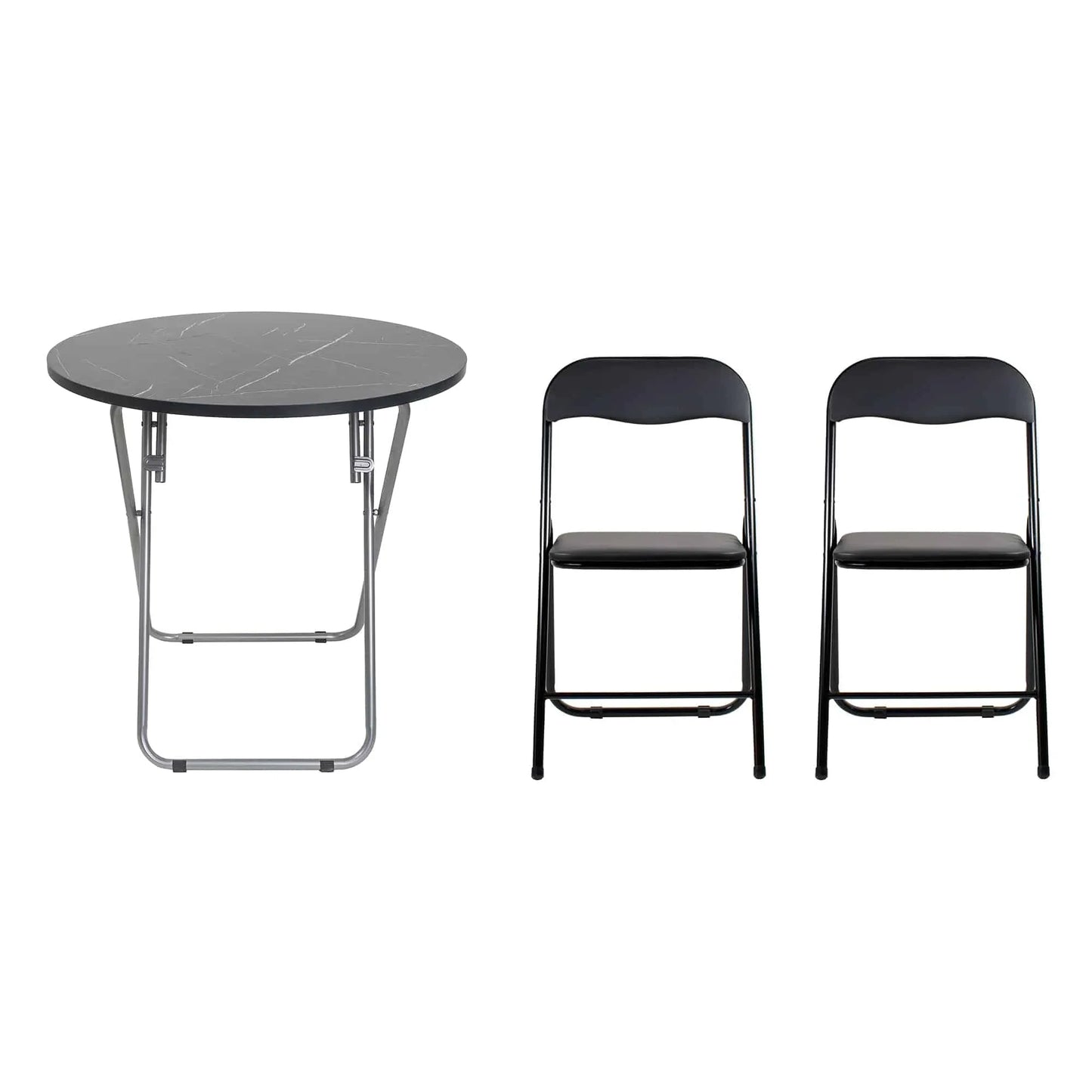Masa plianta rotunda cu blat mdf, dimensiuni 70x70cm, negru plus 2 x scaun bucatarie pliant (DSY 1115) / ZLN 6937_2S