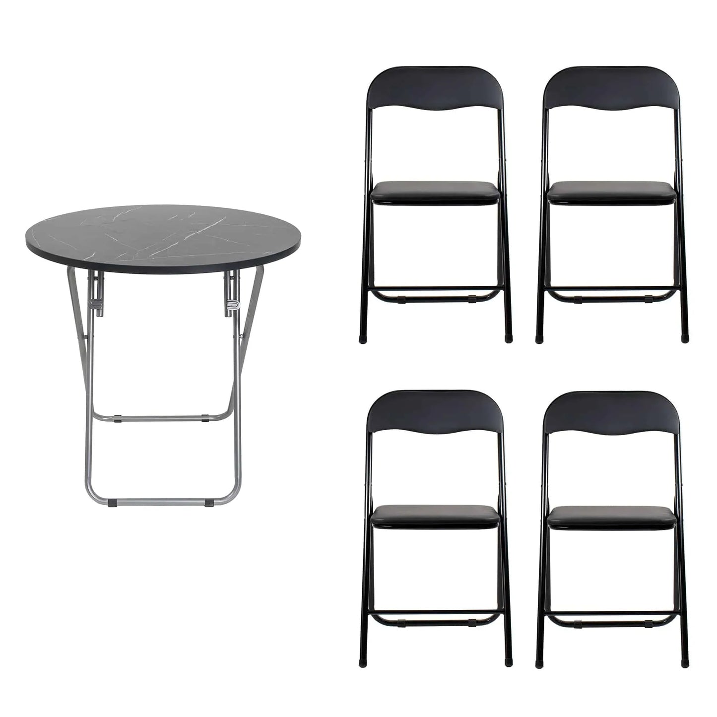 Masa plianta rotunda cu blat mdf, dimensiuni 70x70cm, negru plus 4 x scaun bucatarie pliant (DSY 1115) / ZLN 6937_4S