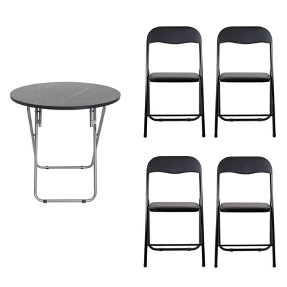 Masa plianta rotunda cu blat mdf, dimensiuni 70x70cm, negru plus 4 x scaun bucatarie pliant (DSY 1115) / ZLN 6937_4S