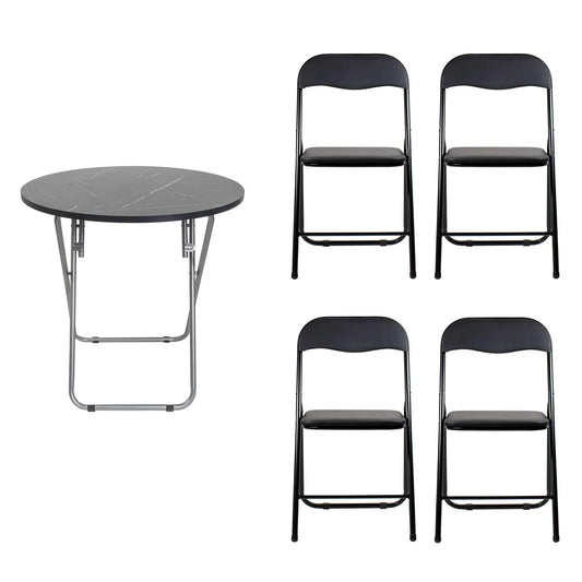 Masa plianta rotunda cu blat mdf, dimensiuni 70x70cm, negru plus 4 x scaun bucatarie pliant (DSY 1115) / ZLN 6937_4S