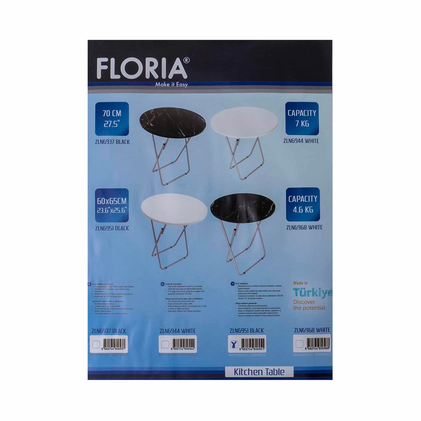 Masa plianta rotunda cu blat mdf, dimensiuni 70x70cm, alb / ZLN 6944