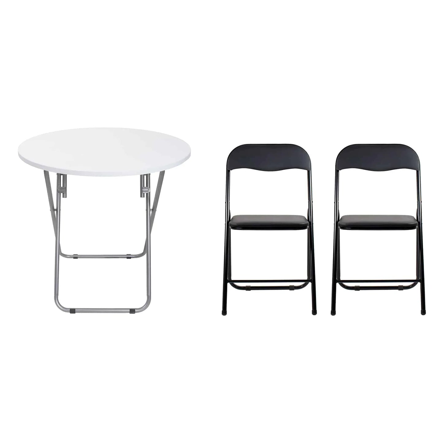 Masa plianta rotunda cu blat mdf, dimensiuni 70x70cm, alb (ZLN 6944) plus 2 x scaun bucatarie pliant (DSY 1115) / ZLN 6944_2S