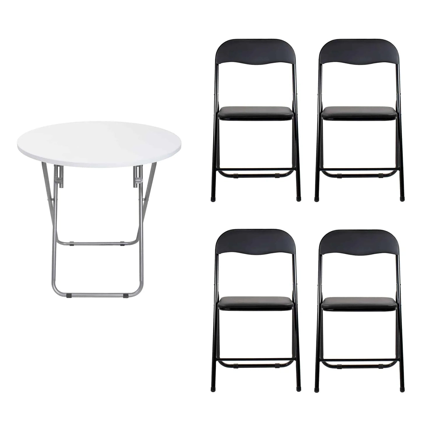 Masa plianta rotunda cu blat mdf, dimensiuni 70x70cm, alb (ZLN 6944) plus 4 x scaun bucatarie pliant (DSY 1115) / ZLN 6944_4S