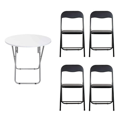 Masa plianta rotunda cu blat mdf, dimensiuni 70x70cm, alb (ZLN 6944) plus 4 x scaun bucatarie pliant (DSY 1115) / ZLN 6944_4S