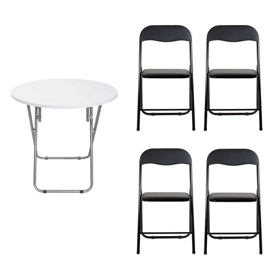 Masa plianta rotunda cu blat mdf, dimensiuni 70x70cm, alb (ZLN 6944) plus 4 x scaun bucatarie pliant (DSY 1115) / ZLN 6944_4S