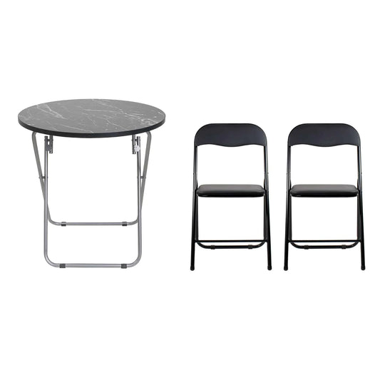 Masa plianta rotunda cu blat mdf, dimensiuni 60x65cm, negru (ZLN 6951) plus 2 x scaun bucatarie pliant (DSY 1115) / ZLN 6951_2S