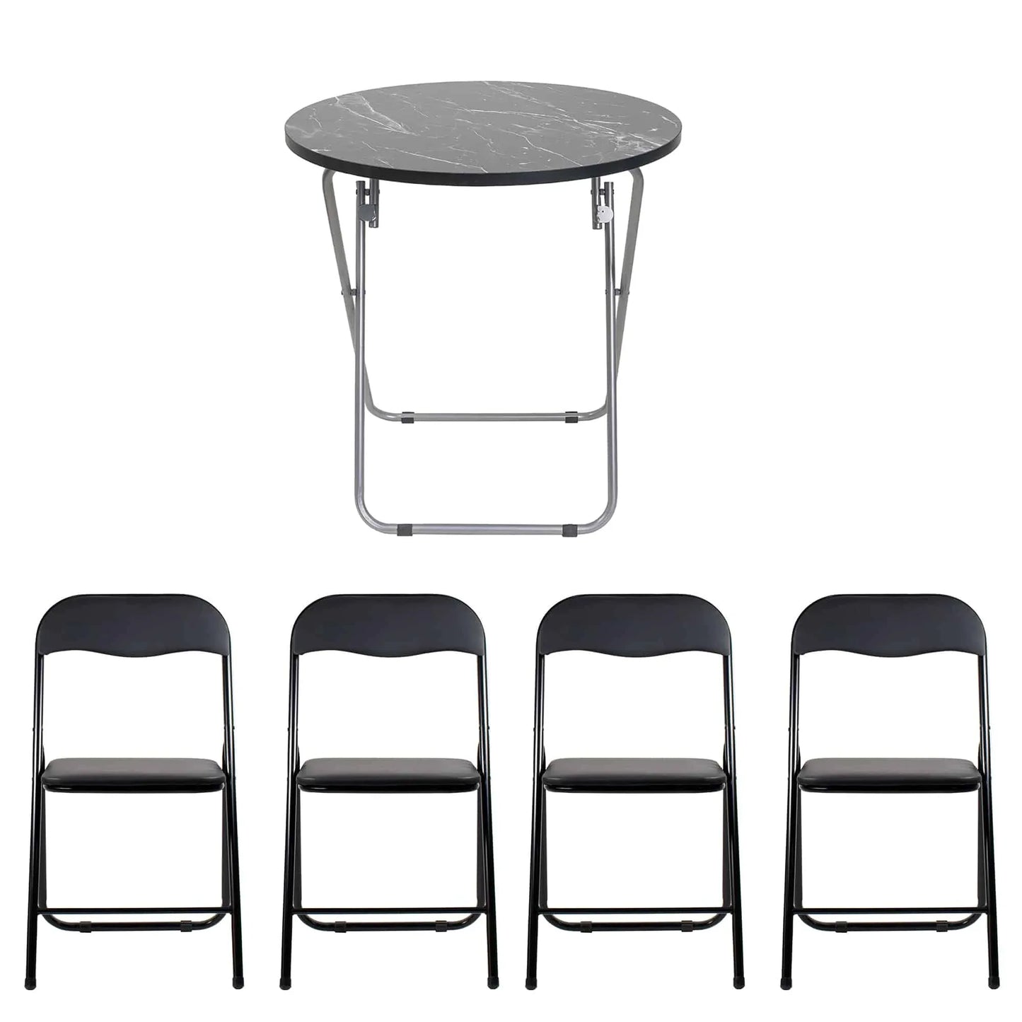 Masa plianta rotunda cu blat mdf, dimensiuni 60x65cm, negru (ZLN 6951) plus 4 x scaun bucatarie pliant (DSY 1115) / ZLN 6951_4S