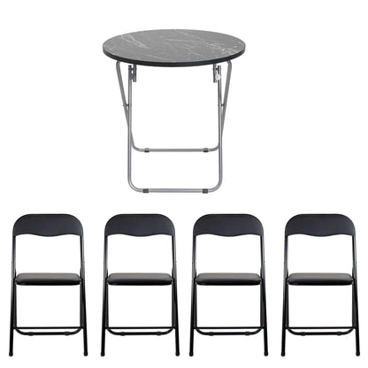 Masa plianta rotunda cu blat mdf, dimensiuni 60x65cm, negru (ZLN 6951) plus 4 x scaun bucatarie pliant (DSY 1115) / ZLN 6951_4S