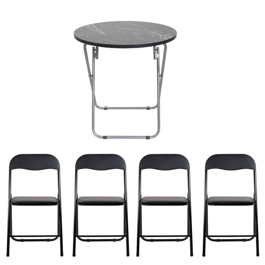 Masa plianta rotunda cu blat mdf, dimensiuni 60x65cm, negru (ZLN 6951) plus 4 x scaun bucatarie pliant (DSY 1115) / ZLN 6951_4S