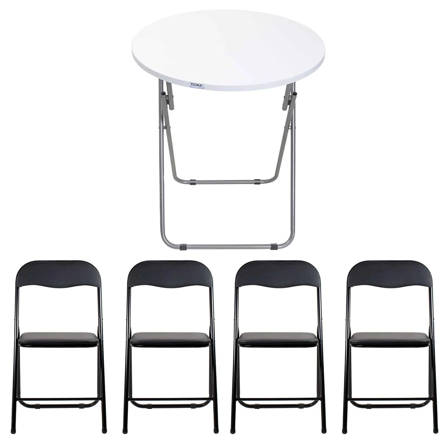 Masa plianta rotunda cu blat mdf, dimensiuni 60x65cm, alb (ZLN 6968) plus 4 x scaun bucatarie pliant (DSY 1115) / ZLN 6968_4S