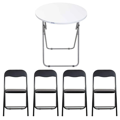 Masa plianta rotunda cu blat mdf, dimensiuni 60x65cm, alb (ZLN 6968) plus 4 x scaun bucatarie pliant (DSY 1115) / ZLN 6968_4S