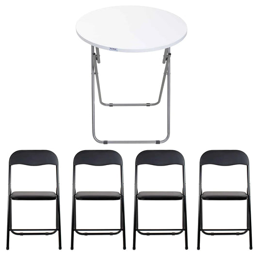 Masa plianta rotunda cu blat mdf, dimensiuni 60x65cm, alb (ZLN 6968) plus 4 x scaun bucatarie pliant (DSY 1115) / ZLN 6968_4S