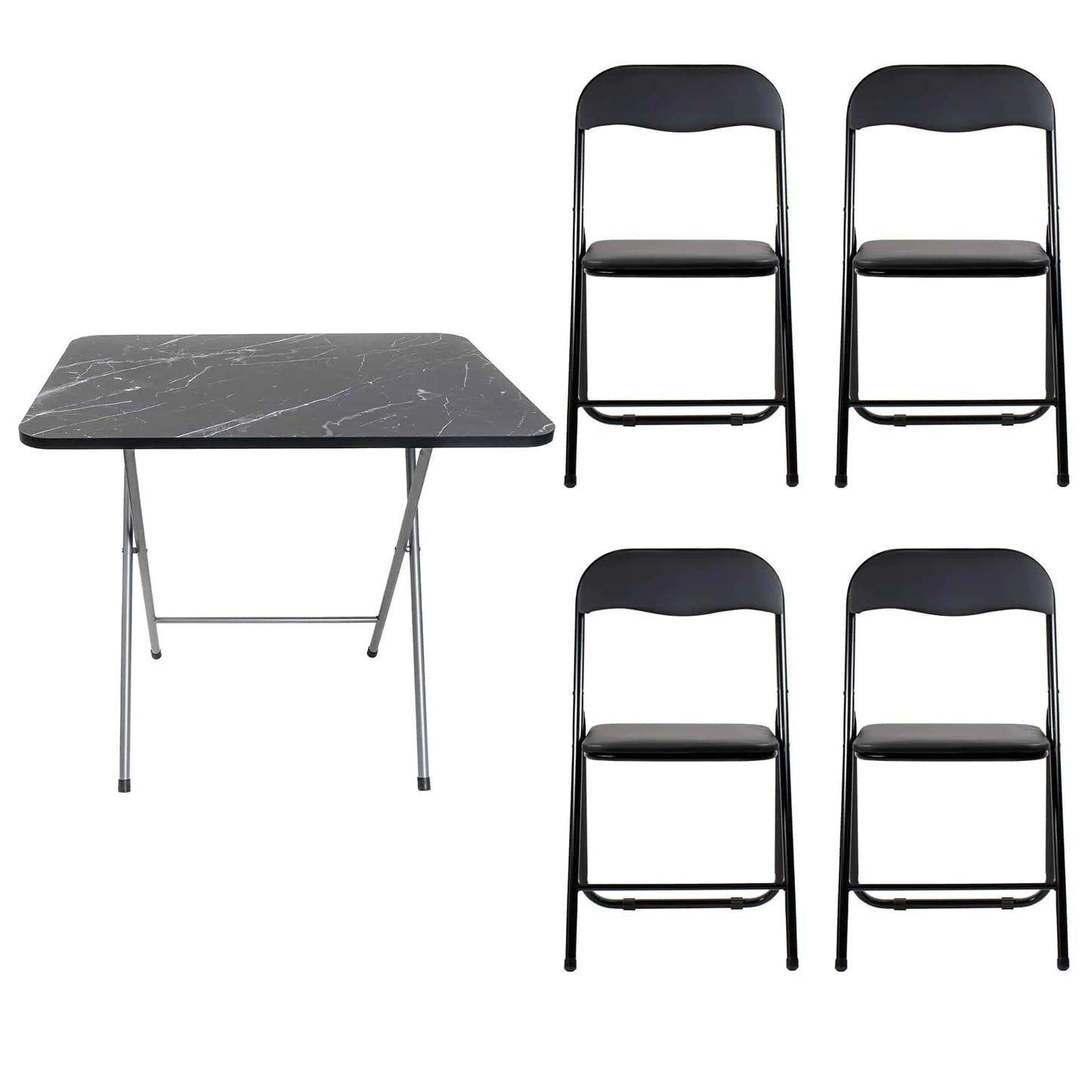 Masa plianta cu blat mdf, dimensiuni 60x80x70cm, negru (ZLN 6975) plus 4 x scaun bucatarie pliant (DSY 1115) / ZLN 6975_4S