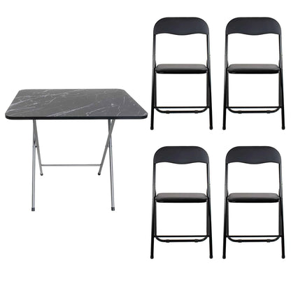 Masa plianta cu blat mdf, dimensiuni 60x80x70cm, negru (ZLN 6975) plus 4 x scaun bucatarie pliant (DSY 1115) / ZLN 6975_4S