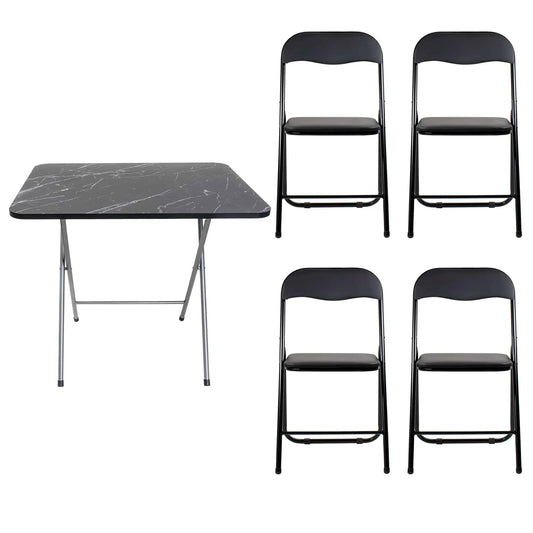 Masa plianta cu blat mdf, dimensiuni 60x80x70cm, negru (ZLN 6975) plus 4 x scaun bucatarie pliant (DSY 1115) / ZLN 6975_4S