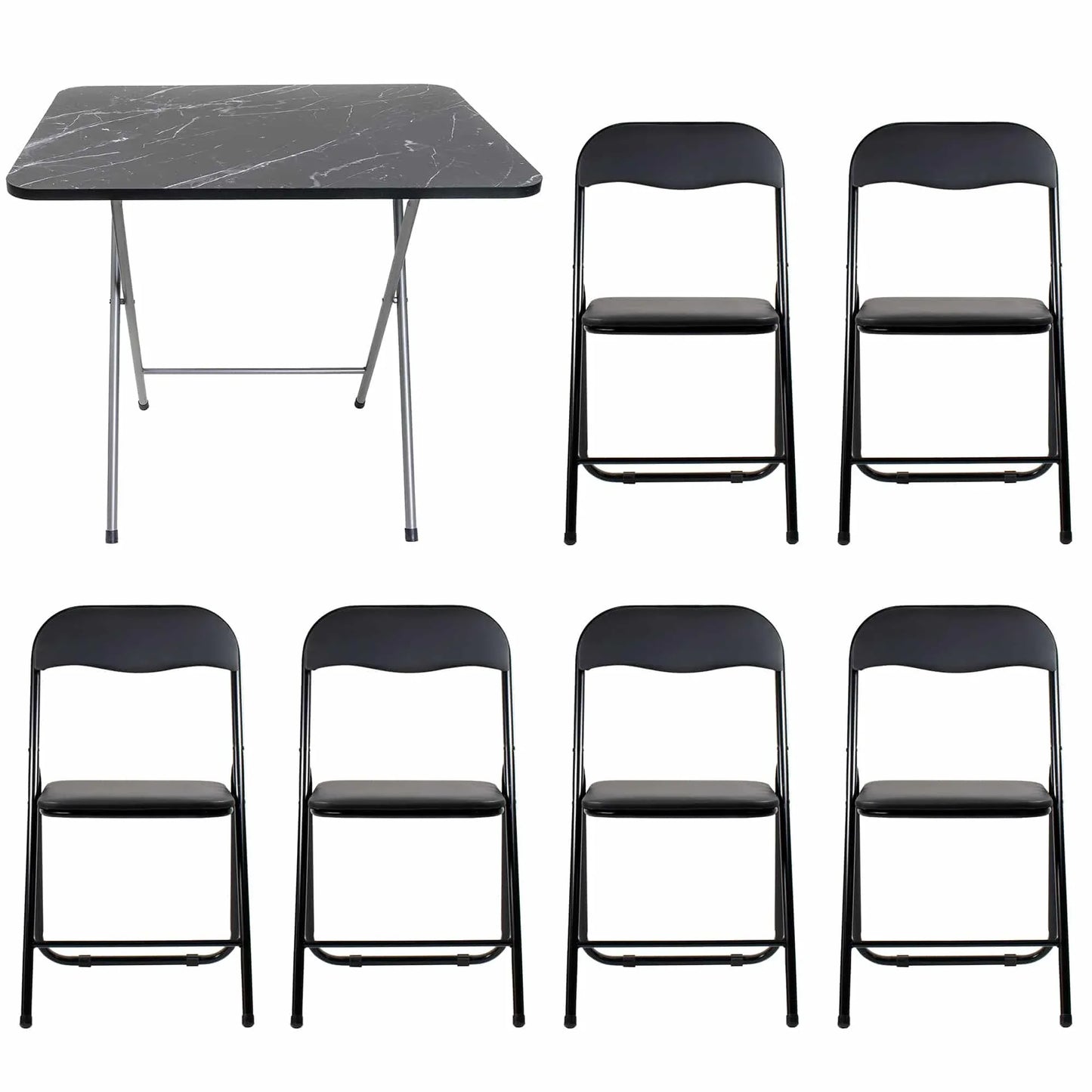 Masa plianta cu blat mdf, dimensiuni 60x80x70cm, negru (ZLN 6975) plus 6 x scaun bucatarie pliant (DSY 1115) / ZLN 6975_6S