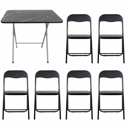 Masa plianta cu blat mdf, dimensiuni 60x80x70cm, negru (ZLN 6975) plus 6 x scaun bucatarie pliant (DSY 1115) / ZLN 6975_6S