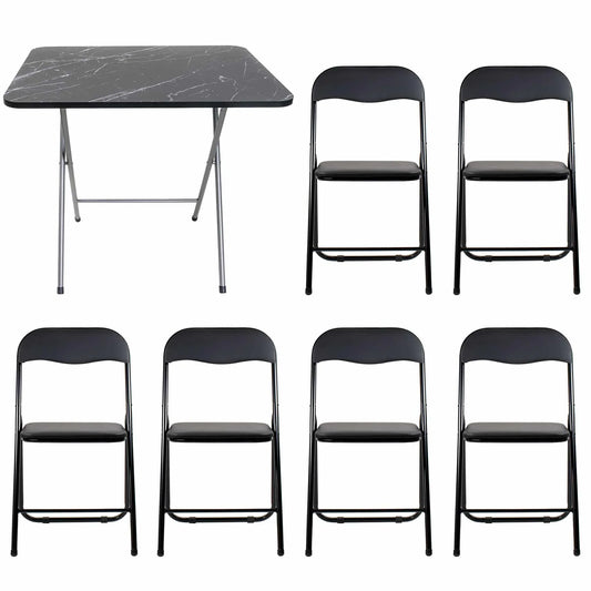 Masa plianta cu blat mdf, dimensiuni 60x80x70cm, negru (ZLN 6975) plus 6 x scaun bucatarie pliant (DSY 1115) / ZLN 6975_6S