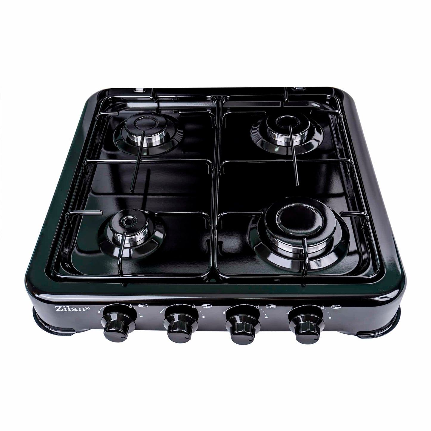 Pachet Aragaz 4 ochiuri, 55X50cm, Ceas pentru butelie,  2m furtun pentru gaz, 3 x coliere pentru furtun, aprinzator, negru / ZLN 7079B_N