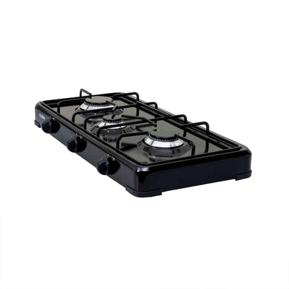 Pachet aragaz 3 ochiuri, 62×30 cm plus (ceas pentru butelie, 2 m furtun pentru gaz, 3 coliere pentru furtun, aprinzator) negru / ZLN 7138_1