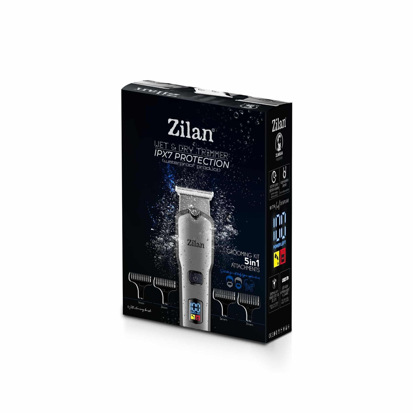 Aparat de tuns electric 5 in 1, pentru barbati reincarcabil IPX7, LED, gri / ZLN 8634