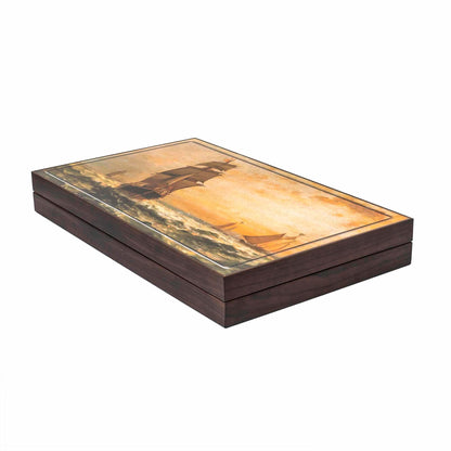 Joc de table din lemn lacuit, model corabie (GEMILER) 48x58cm / ZTS 5482-4