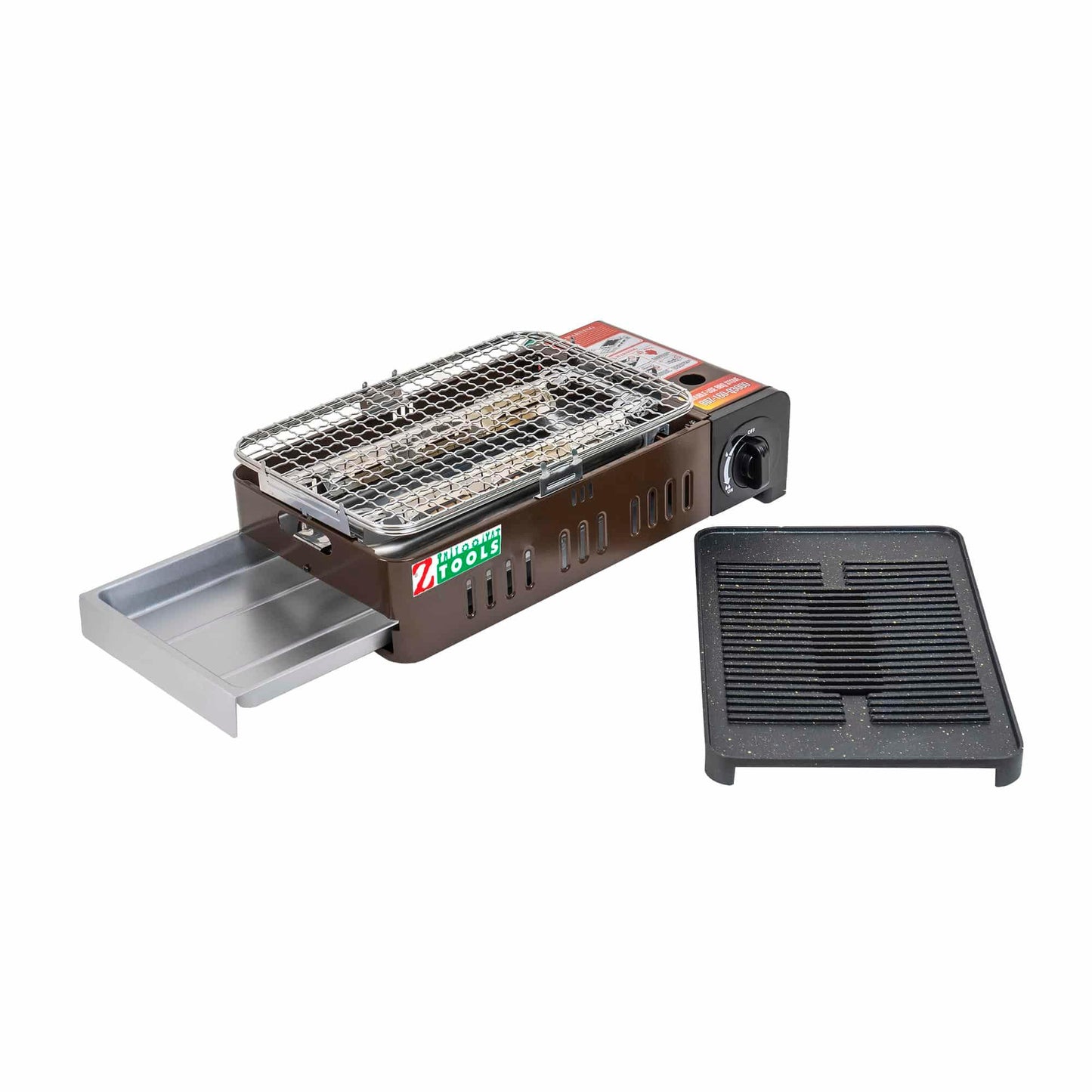 Pachet aragaz camping cu arzator mare, 2.2Kw, cu gril si tava + 3 butelii 410ml / ZTS 5615_1