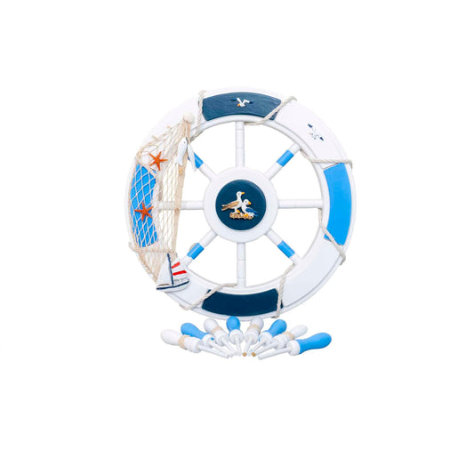 Roata decorativa din MDF, diametru roata 44.5cm, model carma marina cu plasa, alb/bleu Z-TOOLS / ZTS 8035