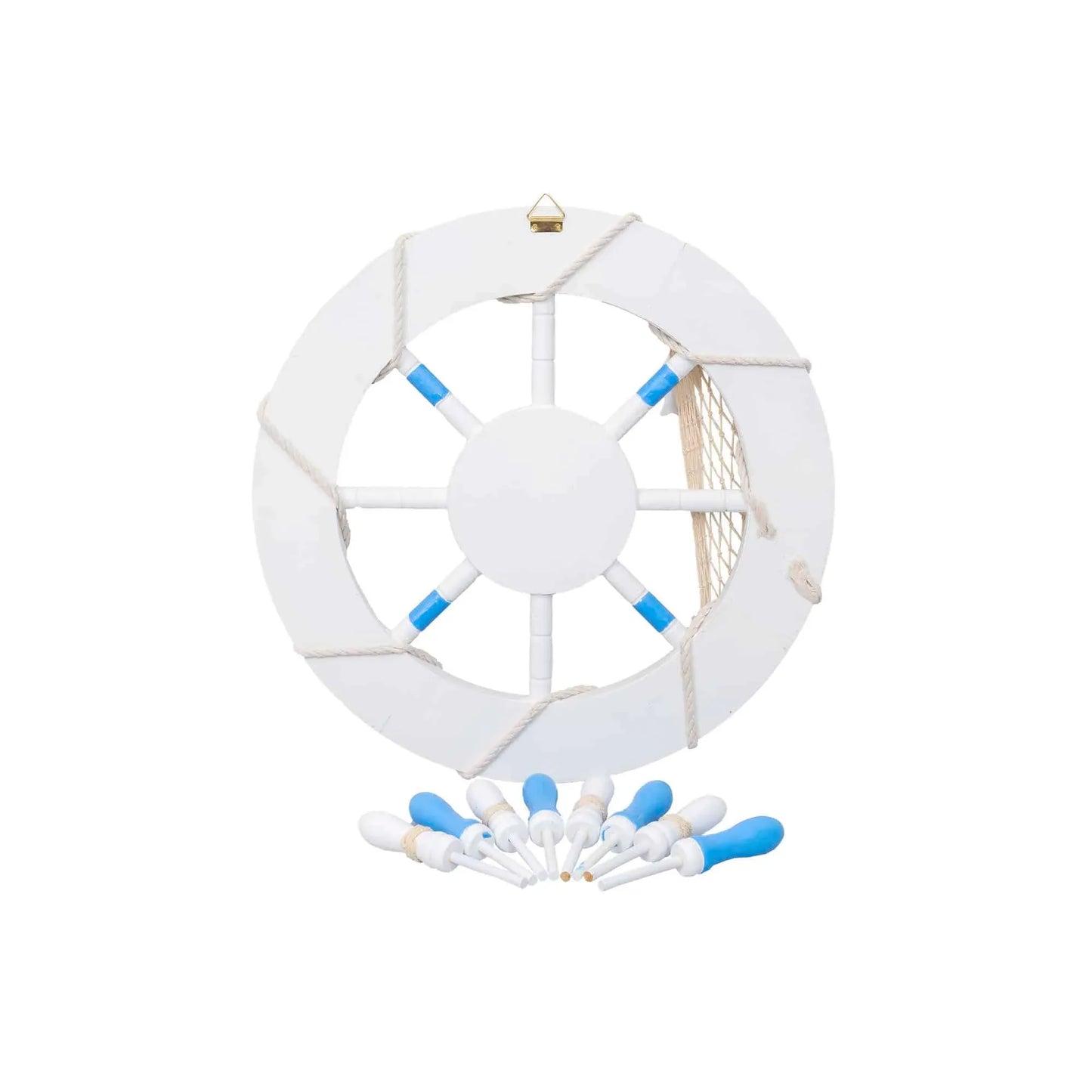 Roata decorativa din MDF, diametru roata 44.5cm, model carma marina cu plasa, alb/bleu Z-TOOLS / ZTS 8035