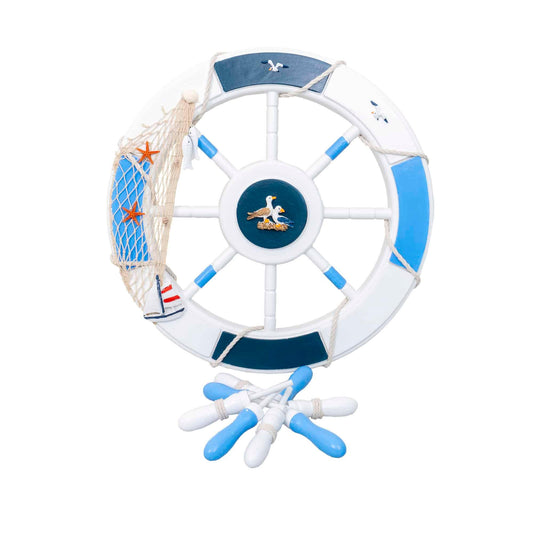 Roata decorativa din MDF, diametru roata 50cm, model carma marina cu plasa, alb/bleu Z-TOOLS / ZTS 8036