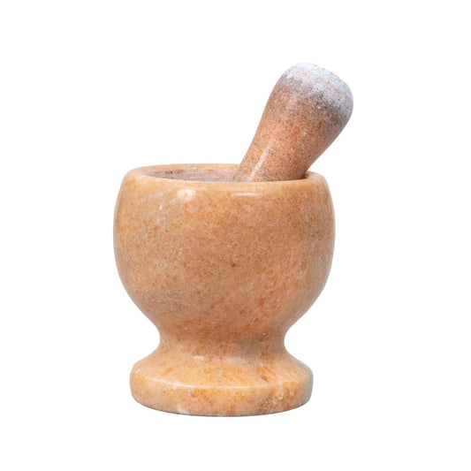 Mojar cu pistil, din marmura, diametru 10cm, inaltime 10.5cm, somon / ZTS 8043